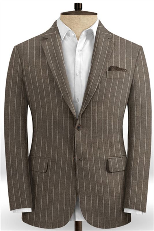 Brown Linen Striped Mens Suit Online | Two Piece Business Tuxedo with Two Piece