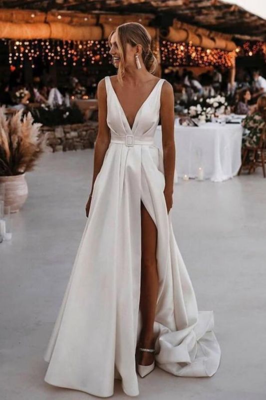 Simple Wedding Dresses Satin | Wedding Dresses V Neck Cheap