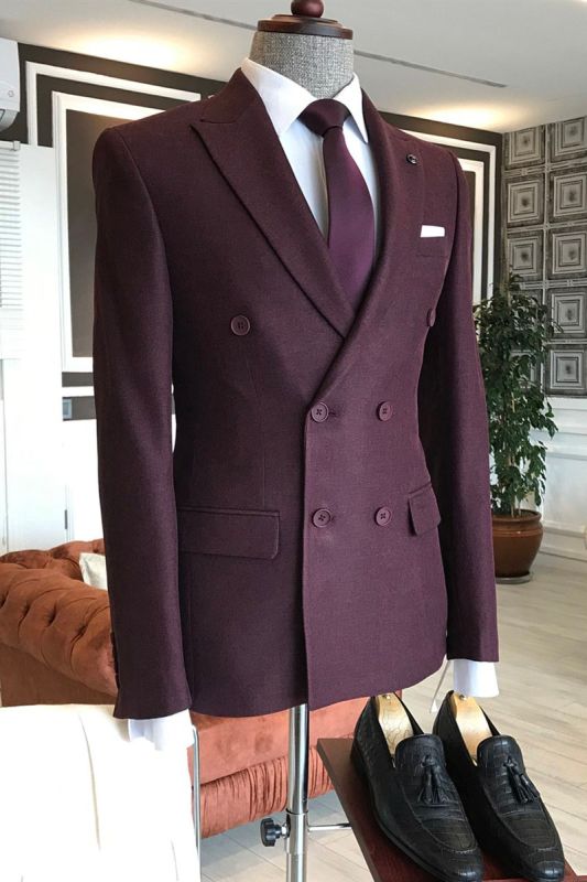 Nathan Burgundy Double Breasted Mens Custom Business Suit