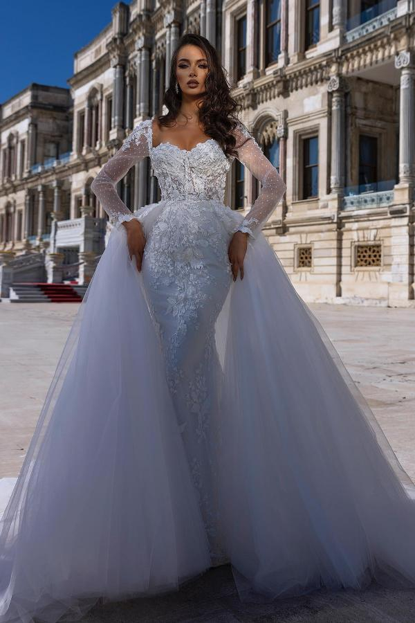 Luxurious A-Line Long Sleeve Lace Wedding Dress