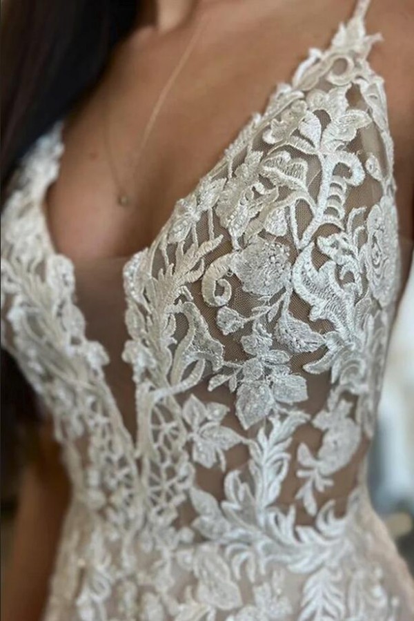 Elegant Wedding Dress V Neckline | Wedding dresses A line lace