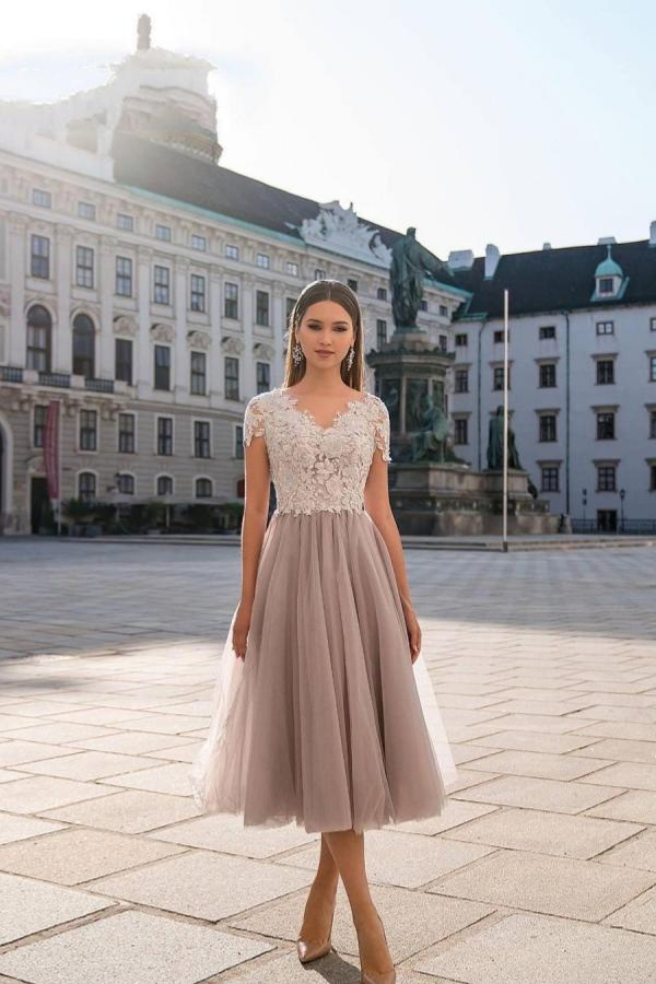 Cap Sleeves Tulle Short Formal Dress | Daily Wear Midi Dress