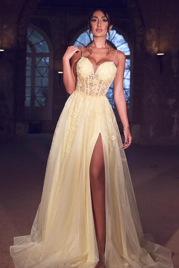 Spaghetti Straps Sweetheart Evening Dress | Side Split