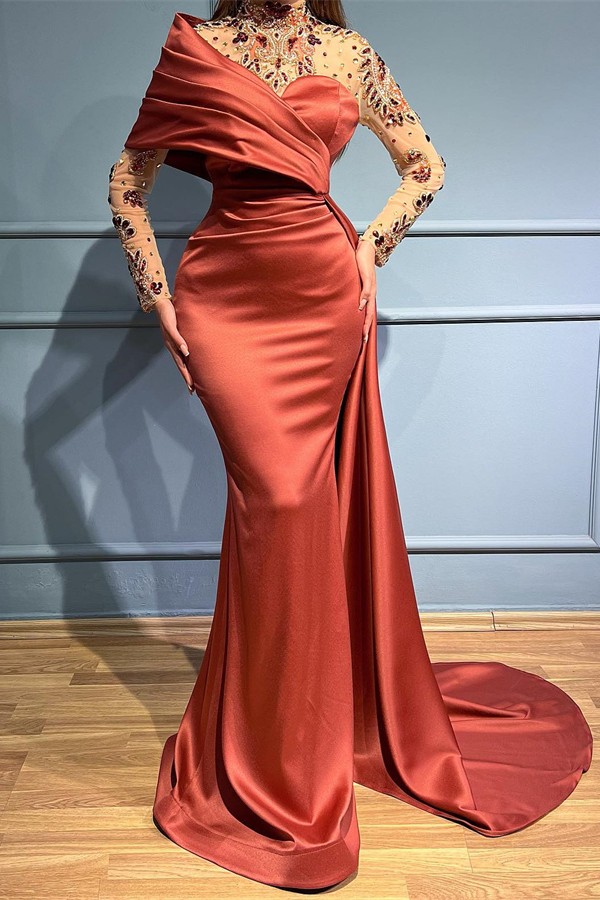 Red Evening Dresses with Sleeves | Long Glitter Prom Dresses