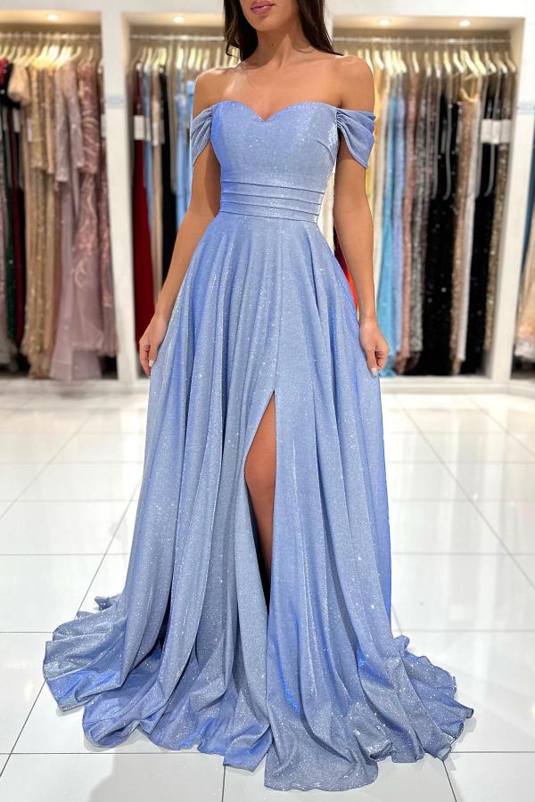 Blue Long Glitter Evening Dresses | Cheap Prom Dresses