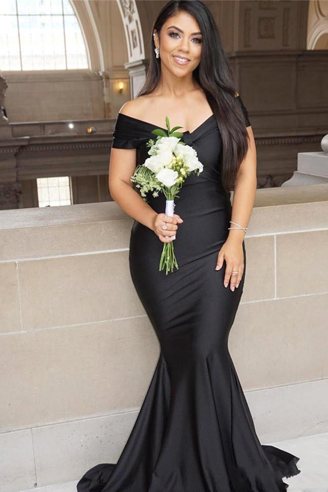 Off-the-Shoulder Black Mermaid Plus Size Bridesmaid Dress