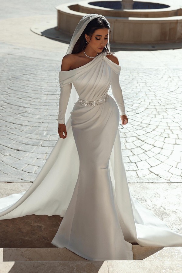 Designer wedding dresses with sleeves | A line wedding dresses cheap