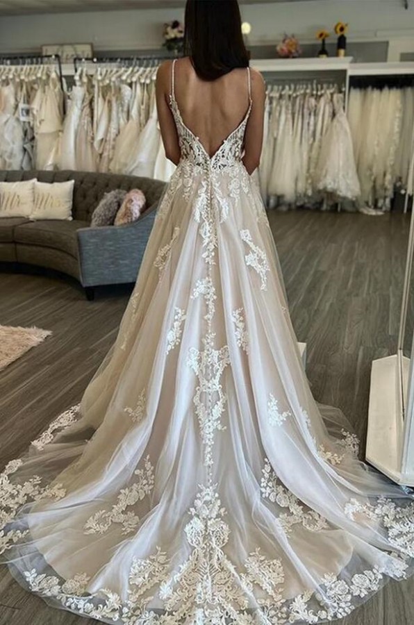 Elegant Wedding Dress V Neckline | Wedding dresses A line lace