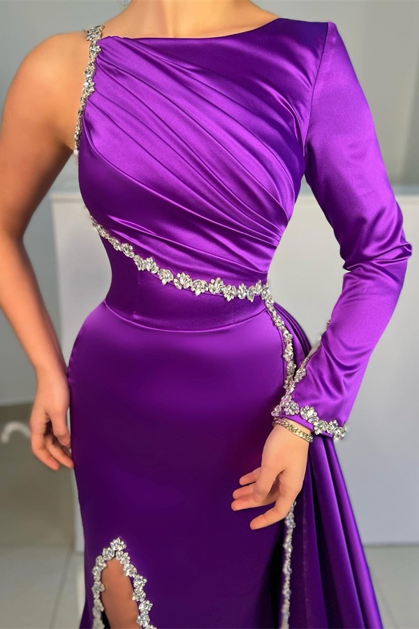 Purple Evening Dresses with Sleeves | Long Cheap Prom Dresses