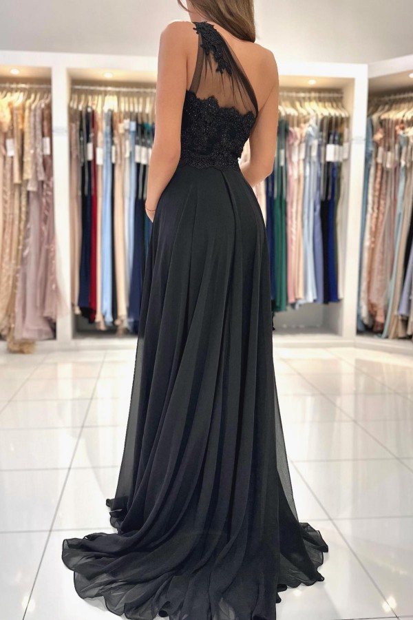 Designer Long Black Evening Dress | Lace Prom Dress