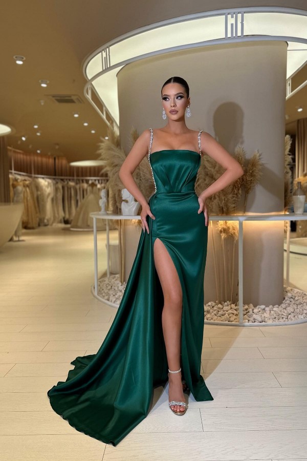 Long Dark Green Evening Dress | Glitter Prom Dress