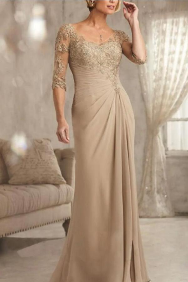 Elegant Half Sleeve Chiffon Mother of the Bride Dress