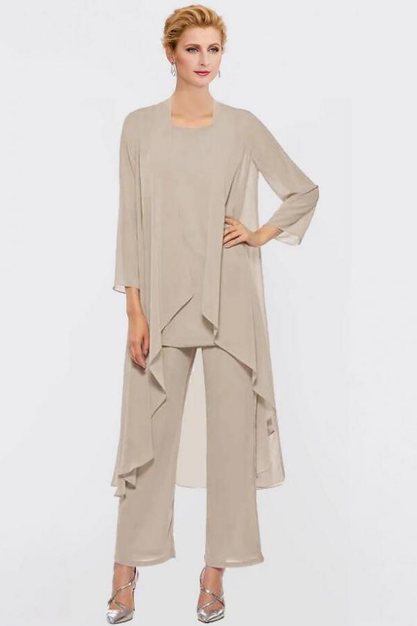 Elegant Chiffon Mother of the Bride Dress Long Sleeves Two-Piece Wedding Guest Outfits