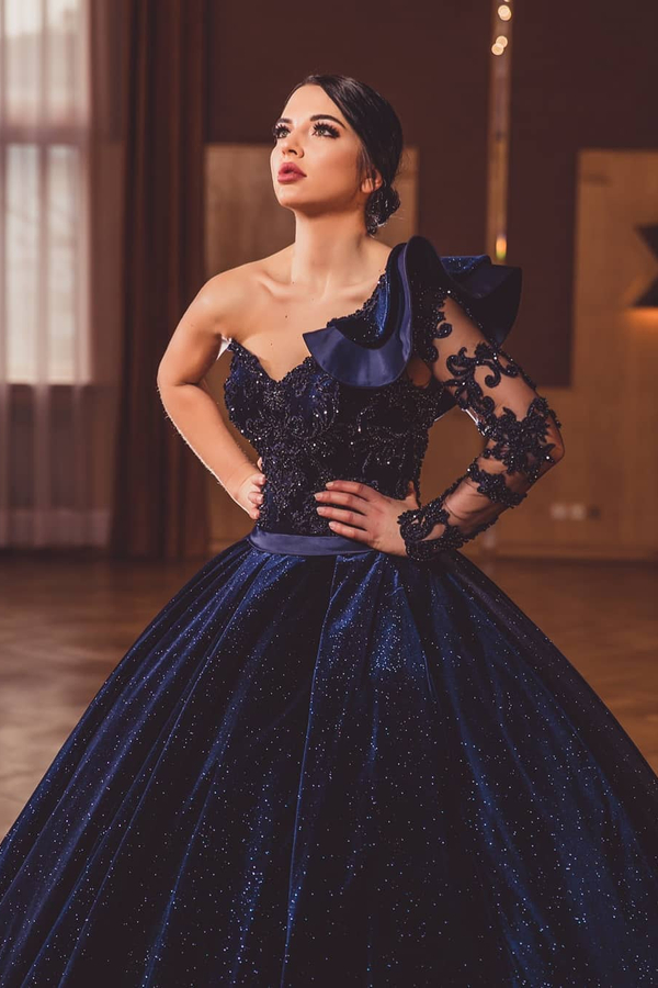 Gorgeous One Long Sleeve Dark Purple A-line Ball Gown