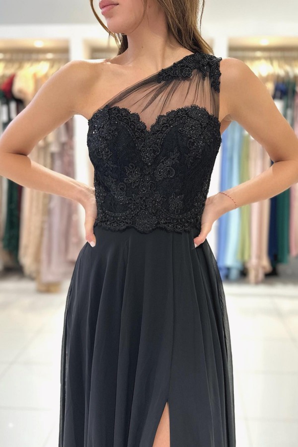 Designer Long Black Evening Dress | Lace Prom Dress