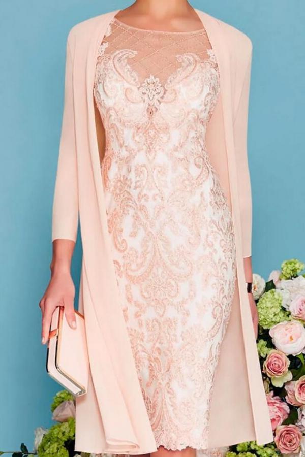 Scoop Neck Two-Piece Mermaid Slim Mother of the Bride Dress Chiffon 3/4 Sleeves Wedding Guest Outfits