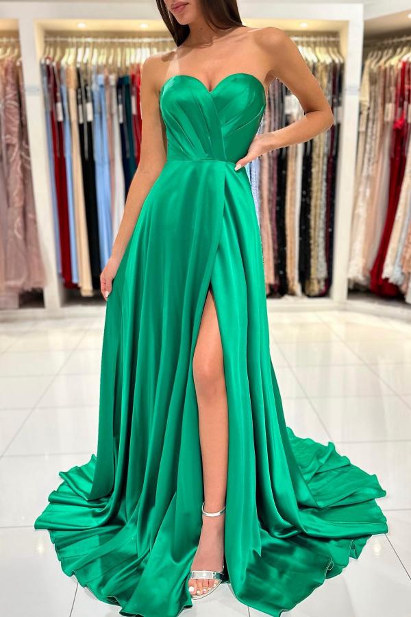 Plain Green Evening Dress | Long Cheap Prom Dresses