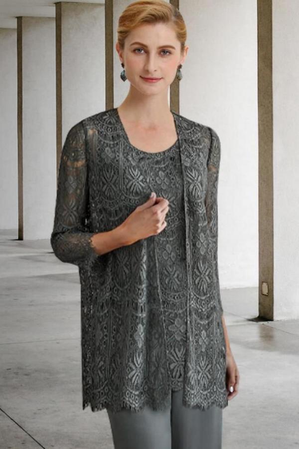 Elegant Illusion Lace Two Piece Silver Mother of the Bride Dress