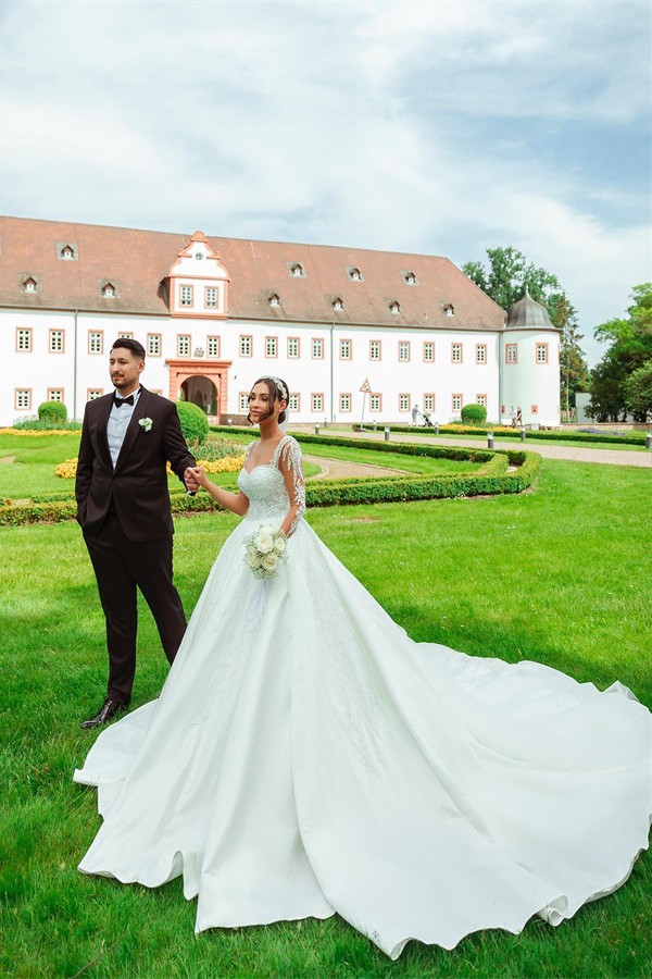 Designer Wedding Dresses Satin | Lace wedding dresses with sleeves