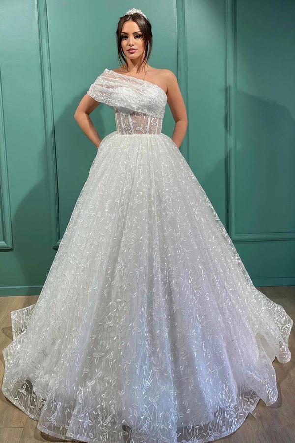 Designer Sparkly A-Line Wedding Dress