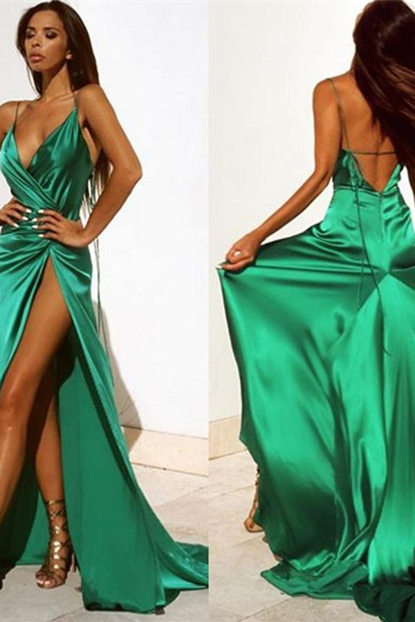 Spaghetti Straps Sexy Evening Dress with Slit | Party Dress