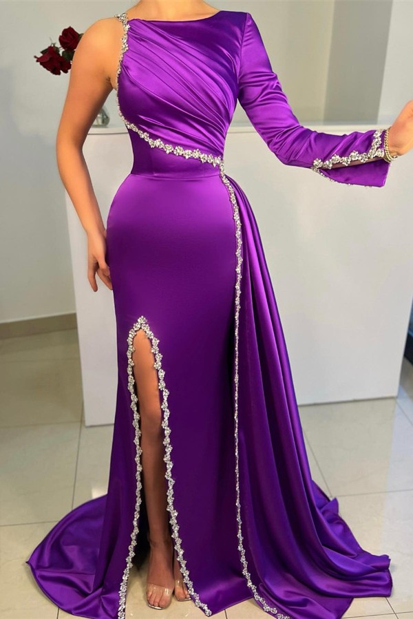 Purple Evening Dresses with Sleeves | Long Cheap Prom Dresses