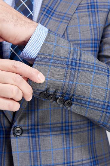 Premium Blue Plaid Grey Mens Suit | Mens Notched Lapel Two Button Suit_9