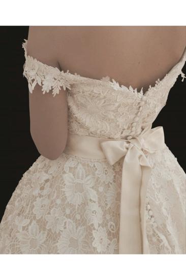 Off Shoulder Floral Lace Wedding Dress Aline Ankle Length Garden Bridal Dress_3