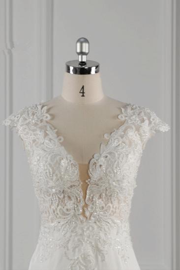 Bradyonlinewholesale Elegant V-neck Chiffon Lace Wedding Dress Beadings Appliques Mermaid Bridal Gowns Online_4