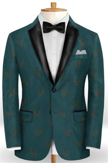 Mens Dark Green Printed Prom Suit |  Fashion Two Piece Blazer Tuxedo