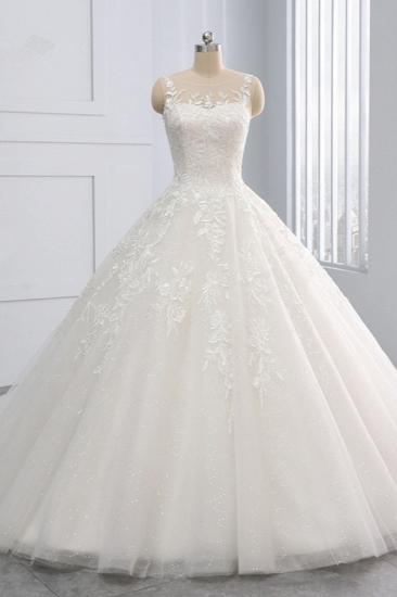 Bradyonlinewholesale Affordable Ball Gown Jewel Tulle Lace Wedding Dress Ruffles Sleeveless Appliques Bridal Gowns Online_1
