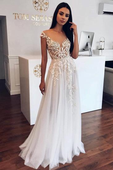 Appliques Sheer Tulle A-line Wedding Dresses | Sleeveless Tulle Pleated Bridal Gowns_2