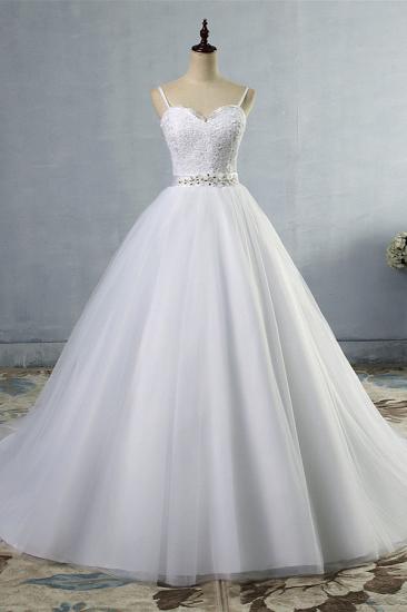 Bradyonlinewholesale Elegant Spaghetti Straps Sweetheart Wedding Dress White Tulle Appliques Bridal Gowns with Beadings Sash