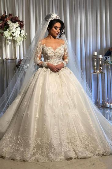Appliques Beads Ball Gown Wedding Dresses | Sheer Tulle Long Sleeve Bridal Gowns_2
