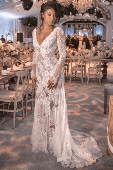 Long Sleeve Lace Wedding Dresses | Open Back See Through Wedding Gowns Online