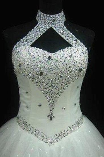 Sequin Ball Gown Sleeveless Floor-Length Beading Tulle Halter Wedding Dresses_2