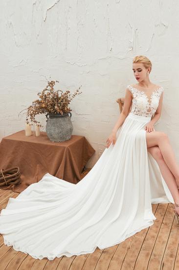 Sexy White High split Cap Sleeve Wedding Dress with see-through Back | Ivory Lace Bridal Gowns for Sale_8