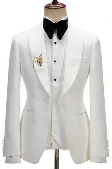 White Jacquard Shawl Lapel Wedding Suits | Three Pieces
