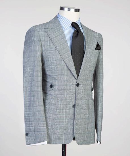 Light Gray Plaid Two-Piece Fitted Men's Suit_2