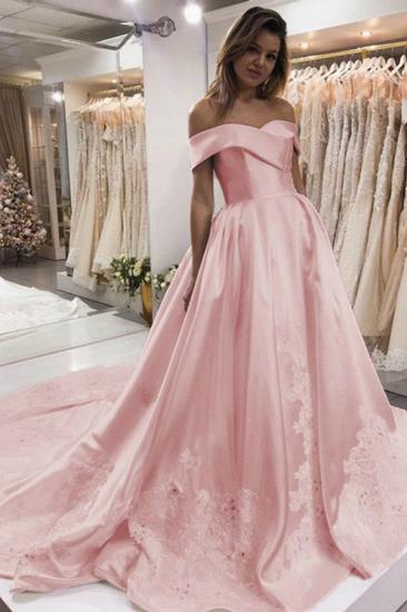 2022 Pink Puffy Off the Shoulder Evening Dresses | Appliques Beaded Formal Dress_2