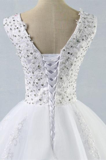 Bradyonlinewholesale Stunning V-Neck Sequins Tulle Wedding Dresses A-Line Lace Appliques Bridal Gowns Online_5