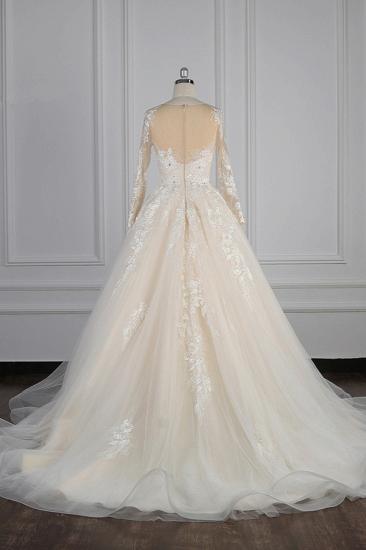 Bradyonlinewholesale Elegant Jewel Long Sleeves Wedding Dress Tulle Appliques Ruffles Bridal Gowns with Beadings Online_2