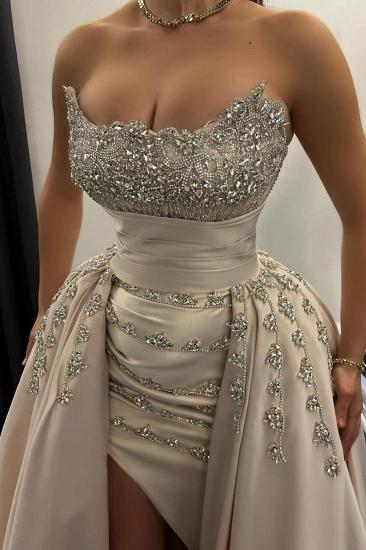 Champagne Evening Dresses Long Satin Ball Gowns with Glitter_3