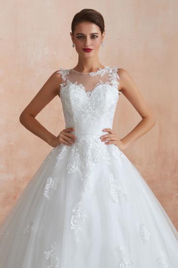 Cain | Illusion Neck White Wedding Dress with exqusite Lace Appliques, Sleeveless V-back Bridal Gowns Online_6