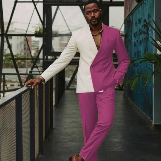 John Fashion  Newest Fuchsia Shawl Lapel Double Breasted Prom Suits_2