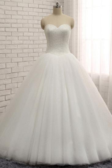Bradyonlinewholesale Chic Sweetheart Pearls White Wedding Dresses A-line Tulle Ruffles Bridal Gowns Online_6