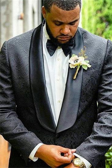 Alex Black Jacquard Cape Lapel Wedding Mens Suit_1