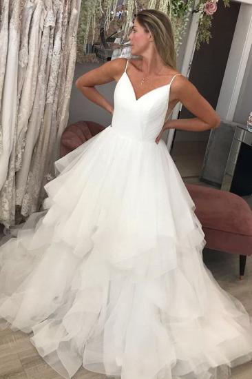 Sexy V-Neck Spaghetti Straps Wedding Dress Puffy Tulle Bridal Gowns
