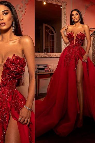 Dazzling 3D Floral A-line Evening Prom Gown with Side Split_4