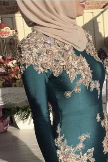 Glamorous Green Mermaid Evening Dresses with Sleeves | Sexy Lace Crystal Prom Dress_3
